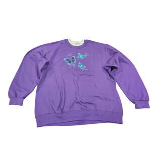 Vintage Y2K Purple Butterfly Embroidered Sweatshirt Fairycore Whimsigoth L